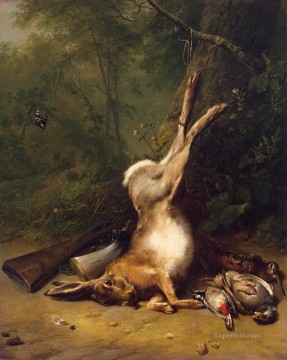 動物 Painting - フェルベックホーフェン ユージン ヨーゼフ ケッコク バレンド コルネリス ウサギのある静物画